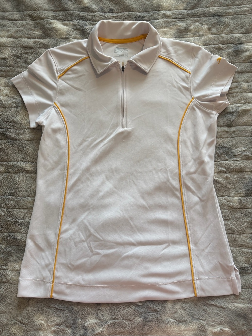Slazenger white polo shirt with yellow piping, size S #golf #athletic